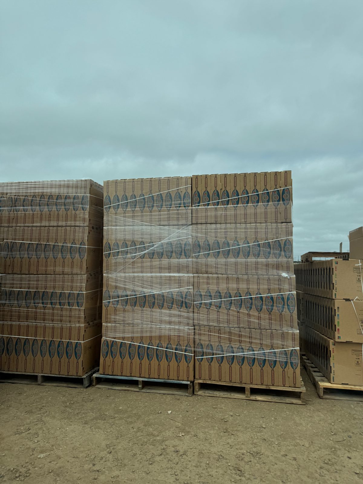 Wrapped pallets of strawberry cartons